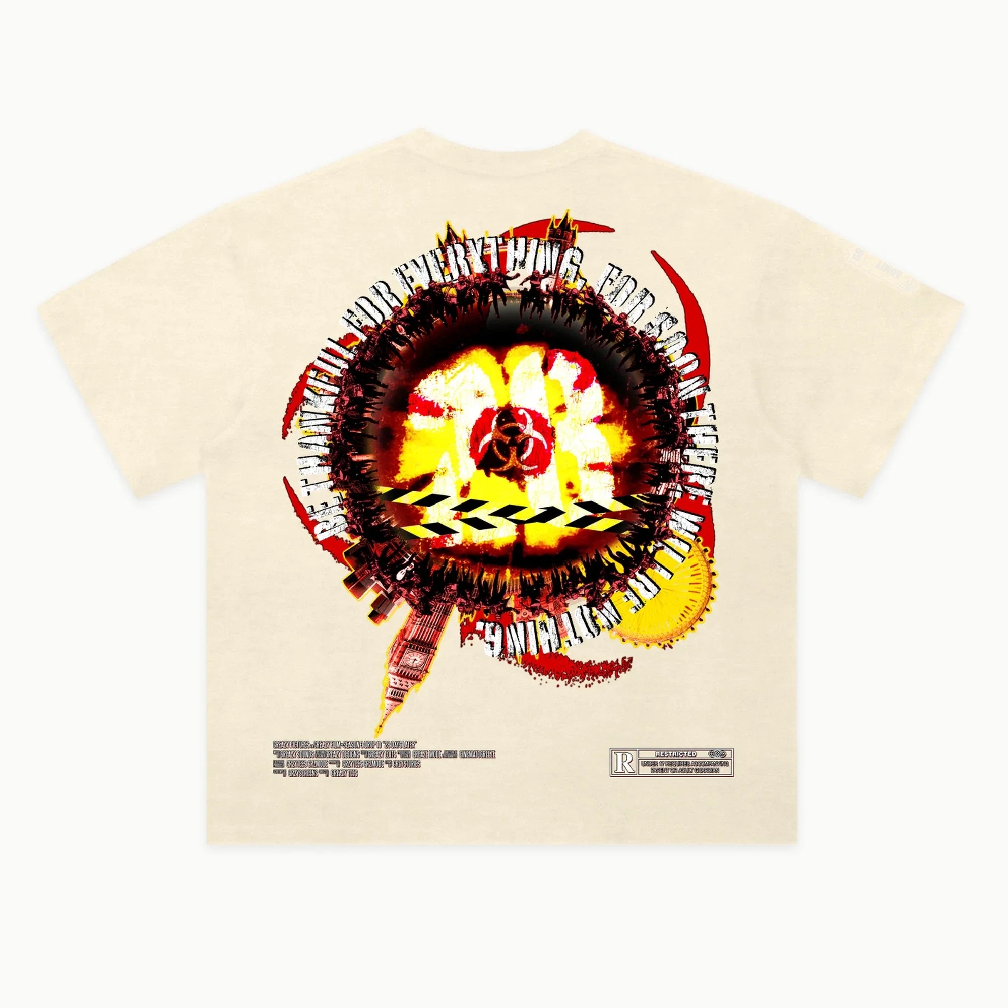 28 Days Later - Alternate Front Tee in Off White, back view — Greazy Tees Drop 7 Halloween