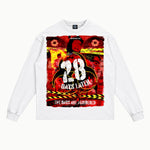28 Days Later V2 Long Sleeved Tee in White, front view — Greazy Tees Drop 7 Halloween