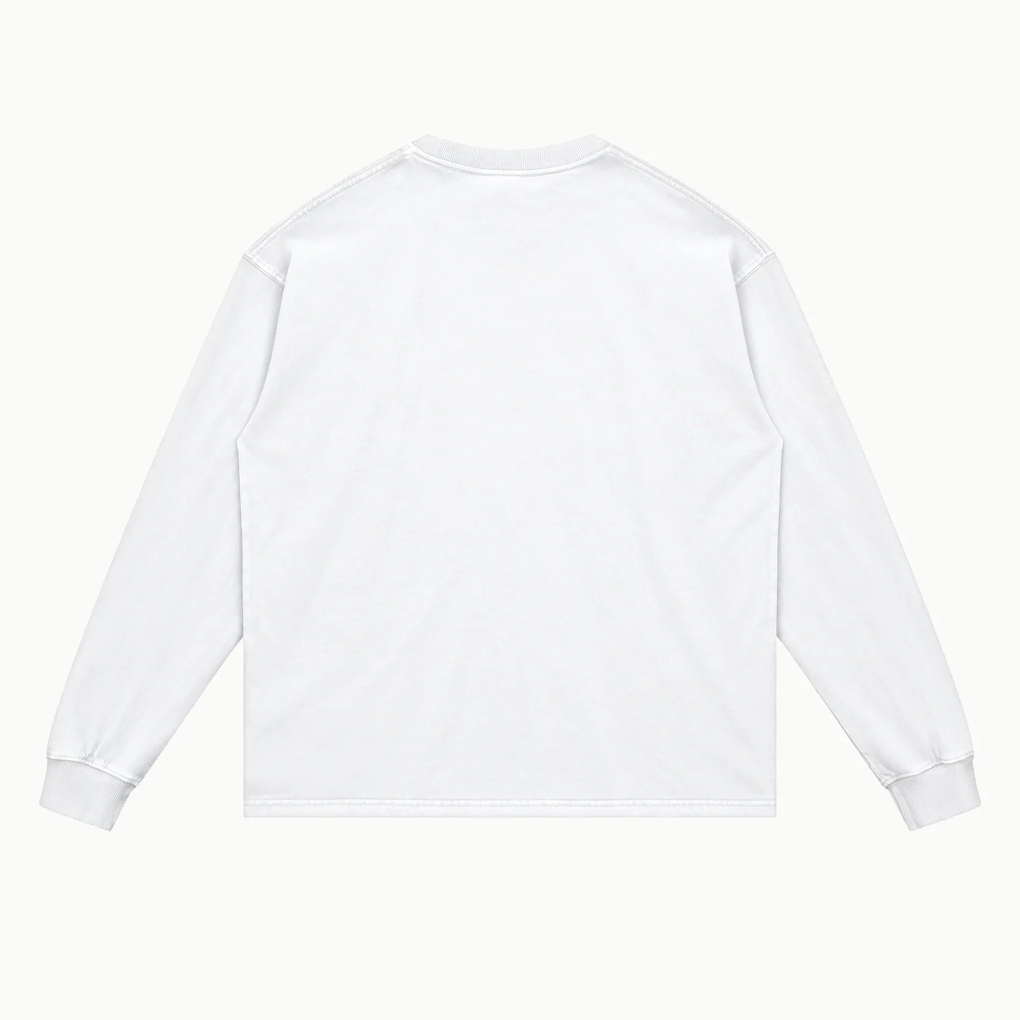 American Psycho Business Card Long Sleeved Tee in White, back view — Greazy Tees Drop 7 Halloween