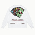 American Psycho Long Sleeved Tee in White, back view — Greazy Tees Drop 7 Halloween