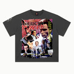American Psycho Tee in Vintage Grey, front view — Greazy Tees Drop 7 Halloween