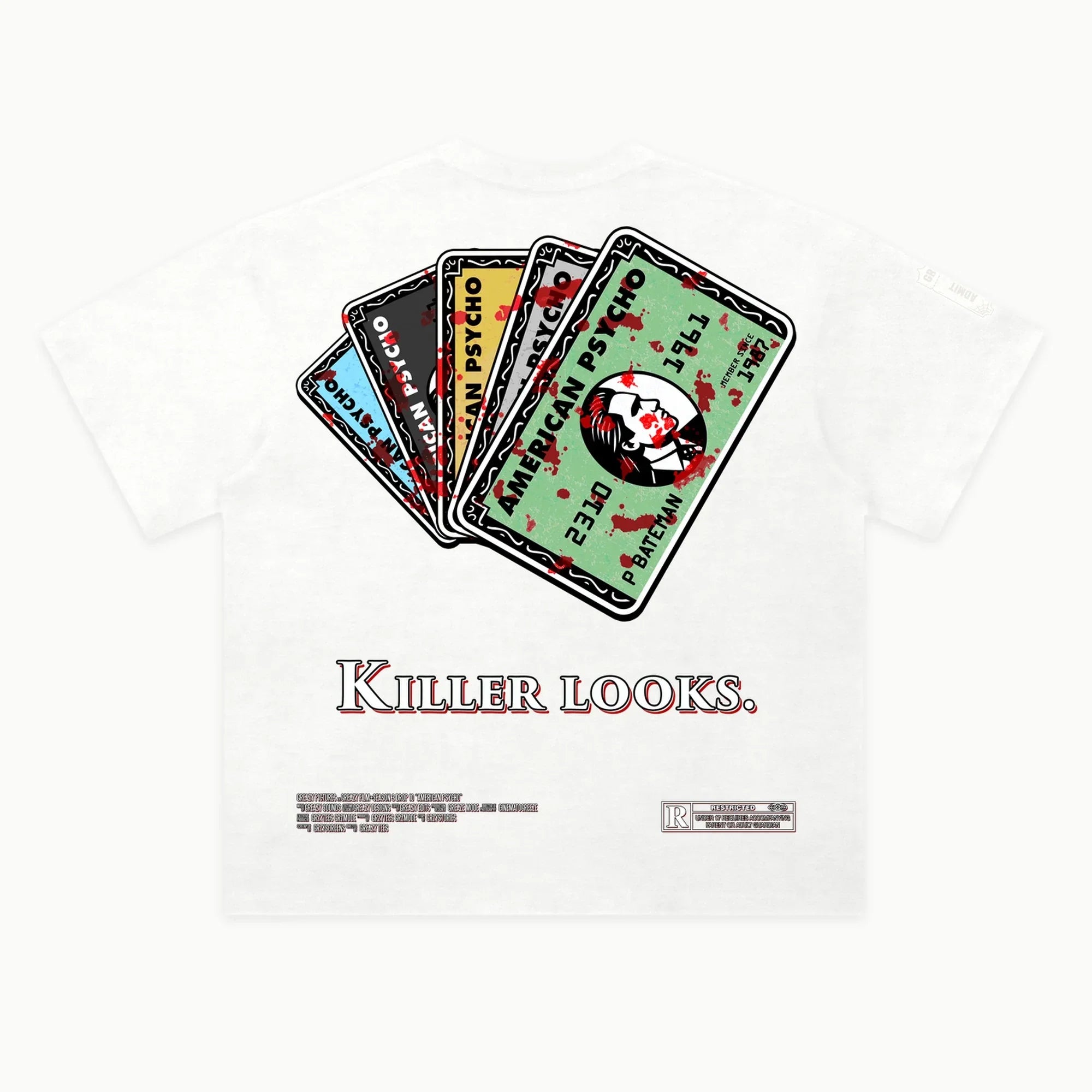 American Psycho Tee in White, back view — Greazy Tees Drop 7 Halloween