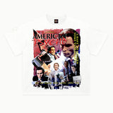 American Psycho Tee in White, front view — Greazy Tees Drop 7 Halloween