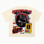Chucky Tee in Off White, back view — Greazy Tees Drop 7 Halloween