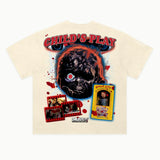 Chucky Tee in Off White, back view — Greazy Tees Drop 7 Halloween