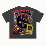 Chucky Tee in Vintage Grey, back view — Greazy Tees Drop 7 Halloween