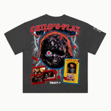 Chucky Tee in Vintage Grey, back view — Greazy Tees Drop 7 Halloween