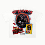 Chucky Tee in White, back view — Greazy Tees Drop 7 Halloween