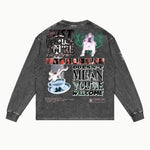 Get Out Long Sleeved Tee in Vintage Grey, back view — Greazy Tees Drop 7 Halloween