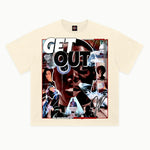 Get Out Tee in Off White, front view — Greazy Tees Drop 7 Halloween