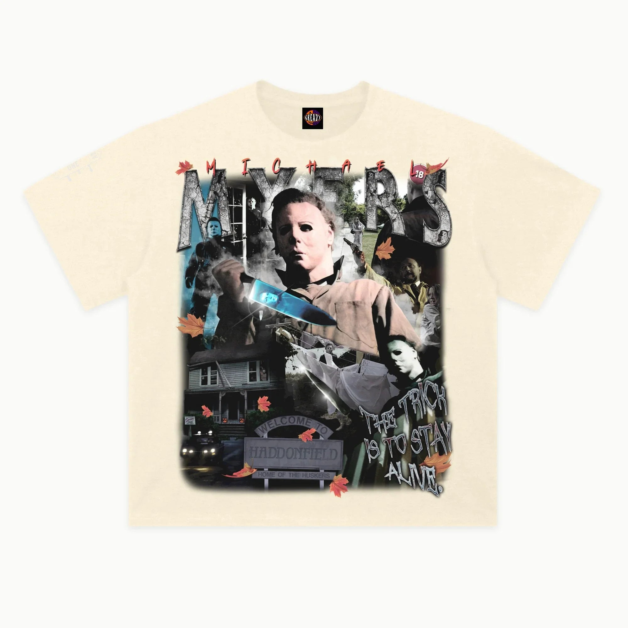 Halloween Tee in Off White, front view — Greazy Tees Drop 7 Halloween