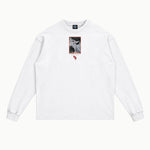 Halloween The Night He Came Home Long Sleeved Tee in White, front view — Greazy Tees Drop 7 Halloween