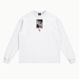 Halloween The Night He Came Home Long Sleeved Tee in White, front view — Greazy Tees Drop 7 Halloween