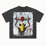 It Tee in Vintage Grey, front view — Greazy Tees Drop 7 Halloween