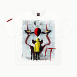 It Tee in White, front view — Greazy Tees Drop 7 Halloween