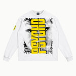Psycho Long Sleeved Tee in White, front view — Greazy Tees Drop 7 Halloween