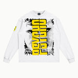 Psycho Long Sleeved Tee in White, front view — Greazy Tees Drop 7 Halloween