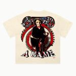 Saw Tee in Off White, back view — Greazy Tees Drop 7 Halloween