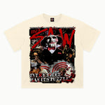 Saw Tee in Off White, front view — Greazy Tees Drop 7 Halloween