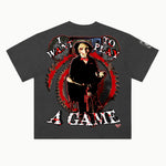 Saw Tee in Vintage Grey, back view — Greazy Tees Drop 7 Halloween