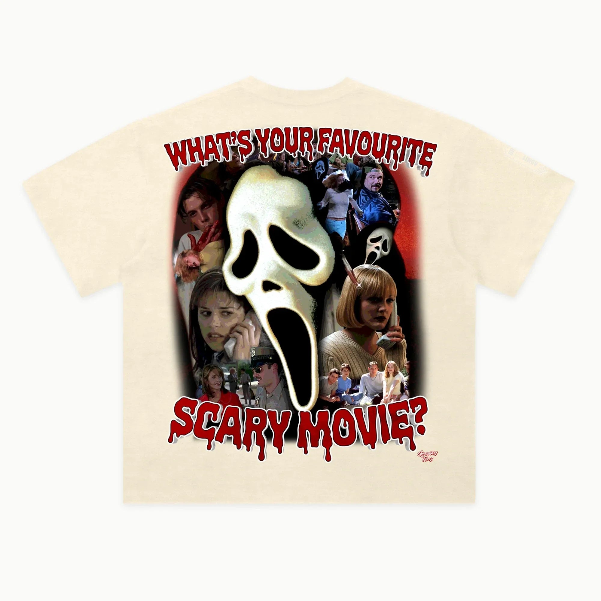 Scream Tee in Off White, back view — Greazy Tees Drop 7 Halloween