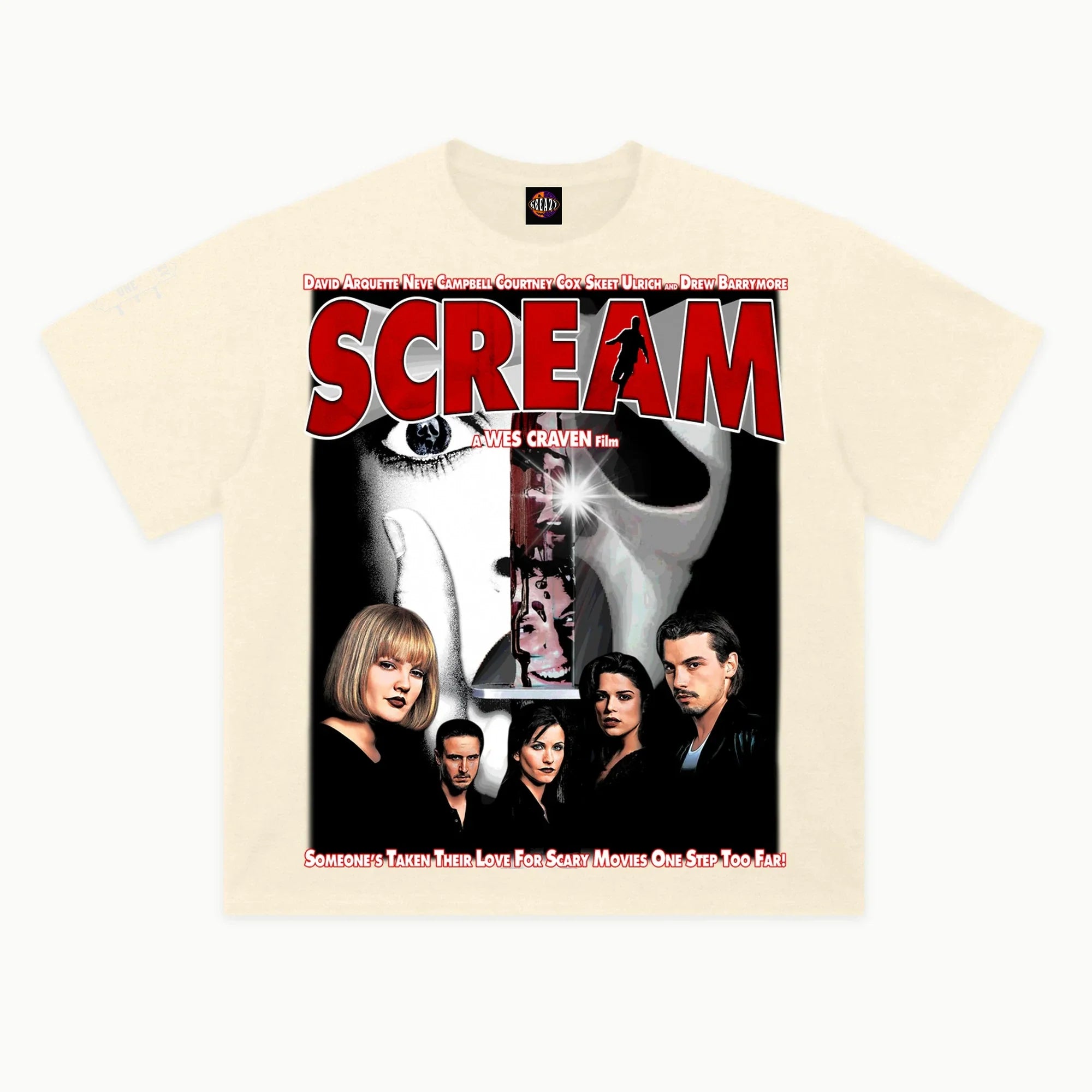 Scream Tee in Off White, front view — Greazy Tees Drop 7 Halloween