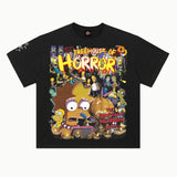 Simpsons Treehouse of Horror Tee in Vintage Black, front view — Greazy Tees Drop 7 Halloween