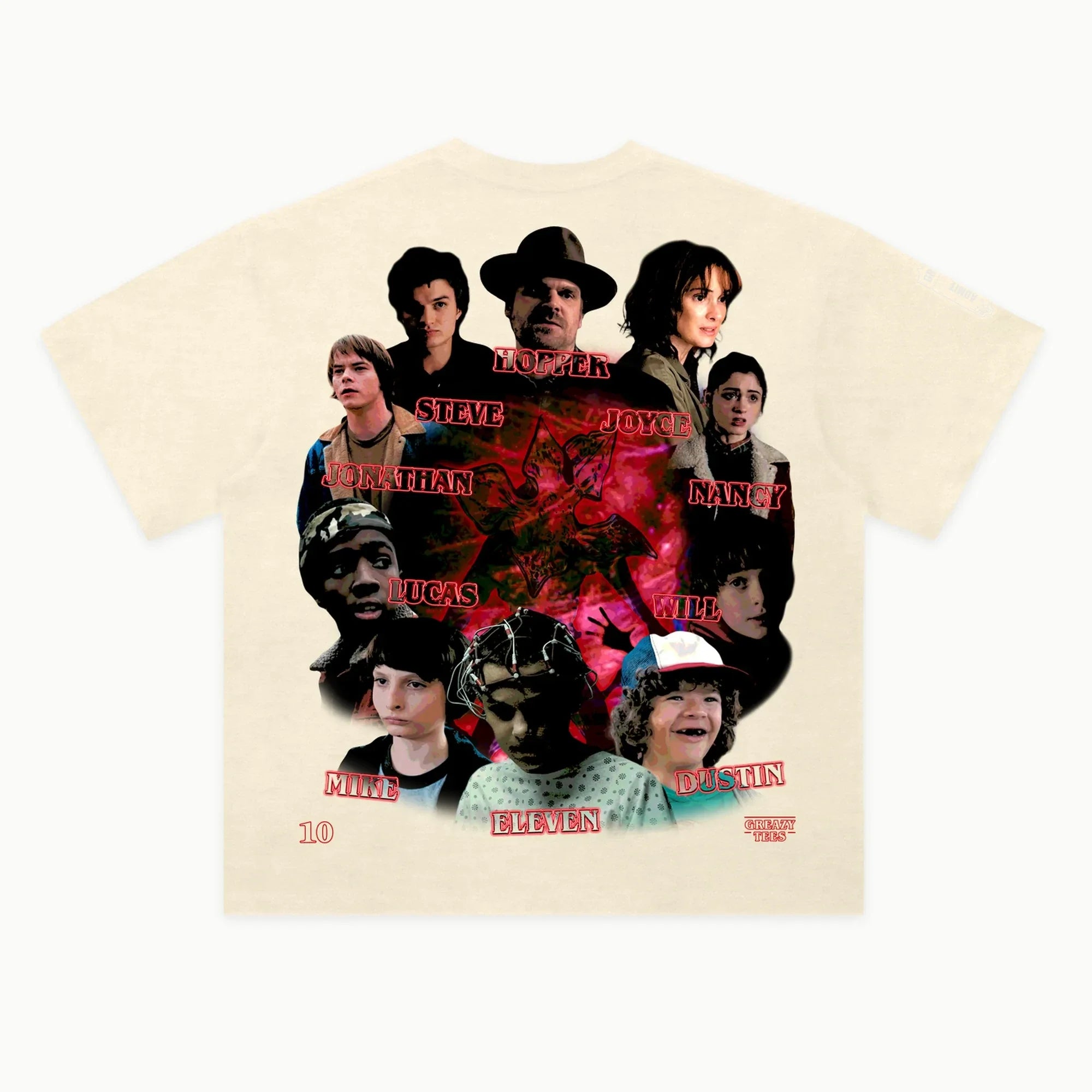 Stranger Things Tee in Off White, back view — Greazy Tees Drop 7 Halloween