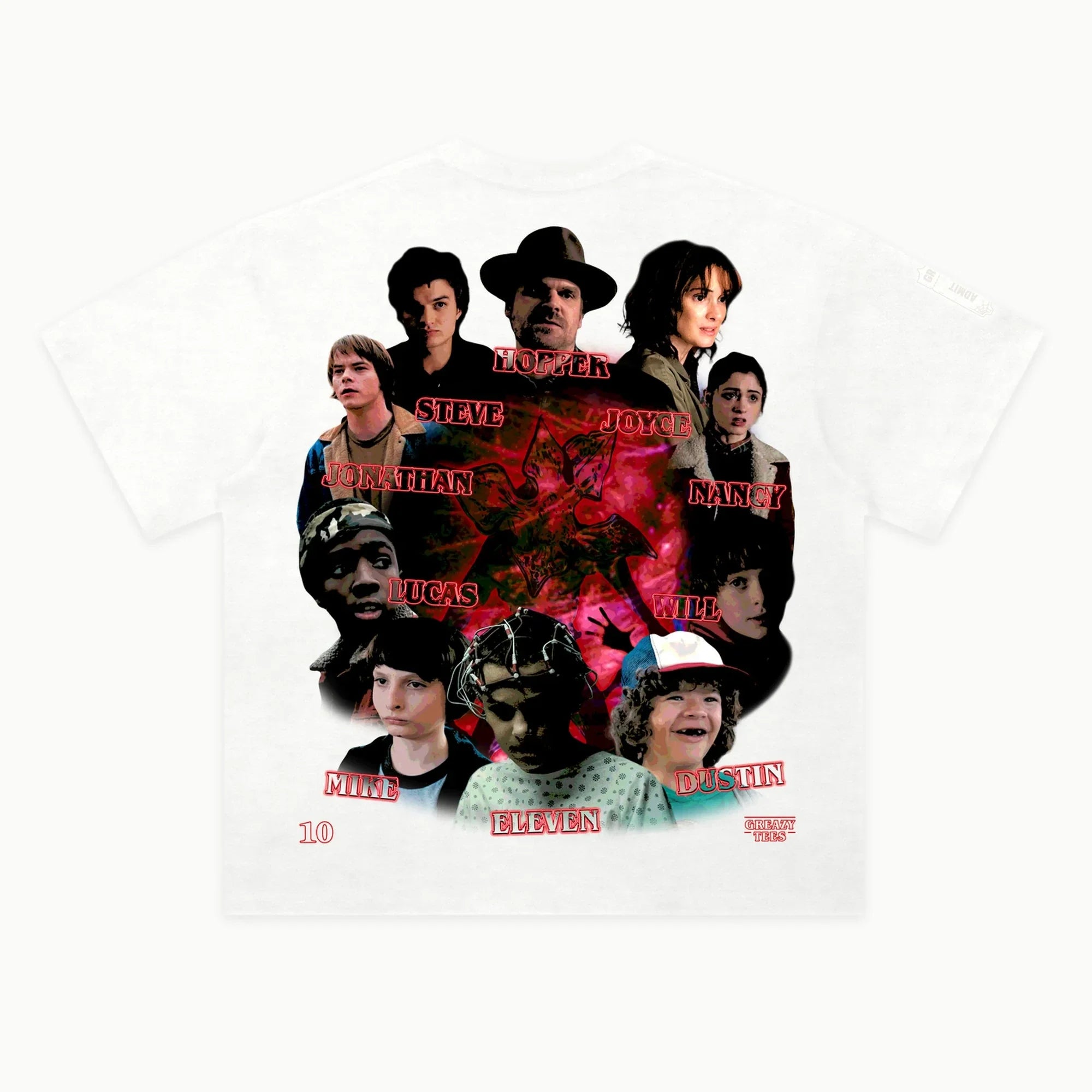 Stranger Things Tee in White, back view — Greazy Tees Drop 7 Halloween
