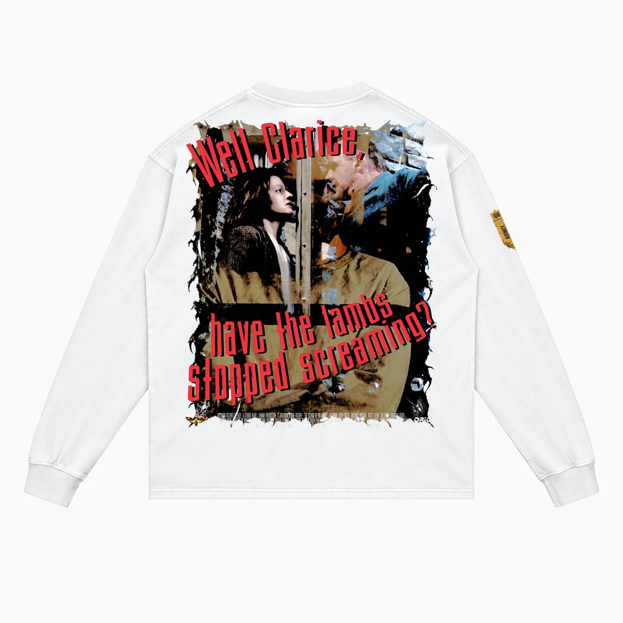 The Silence of the Lambs Long Sleeved Tee in White, back view — Greazy Tees Drop 7 Halloween