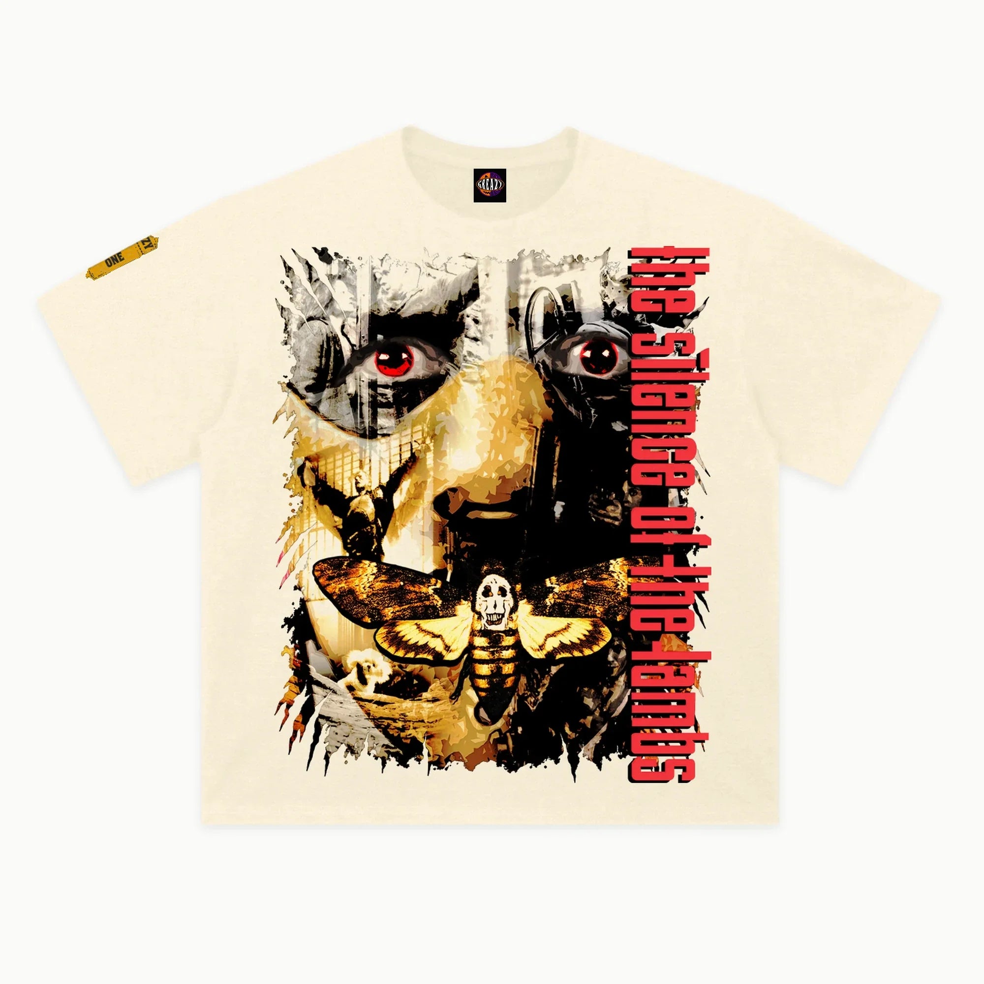 The Silence of the Lambs Tee in Off White, front view — Greazy Tees Drop 7 Halloween