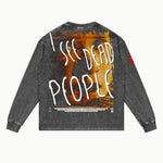 The Sixth Sense Long Sleeved Tee in Vintage Grey, back view — Greazy Tees Drop 7 Halloween