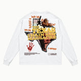 The Texas Chain Saw Massacre Long Sleeved Tee in White, back view — Greazy Tees Drop 7 Halloween