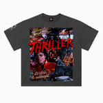 Thriller Tee in Vintage Grey, front view — Greazy Tees Drop 7 Halloween