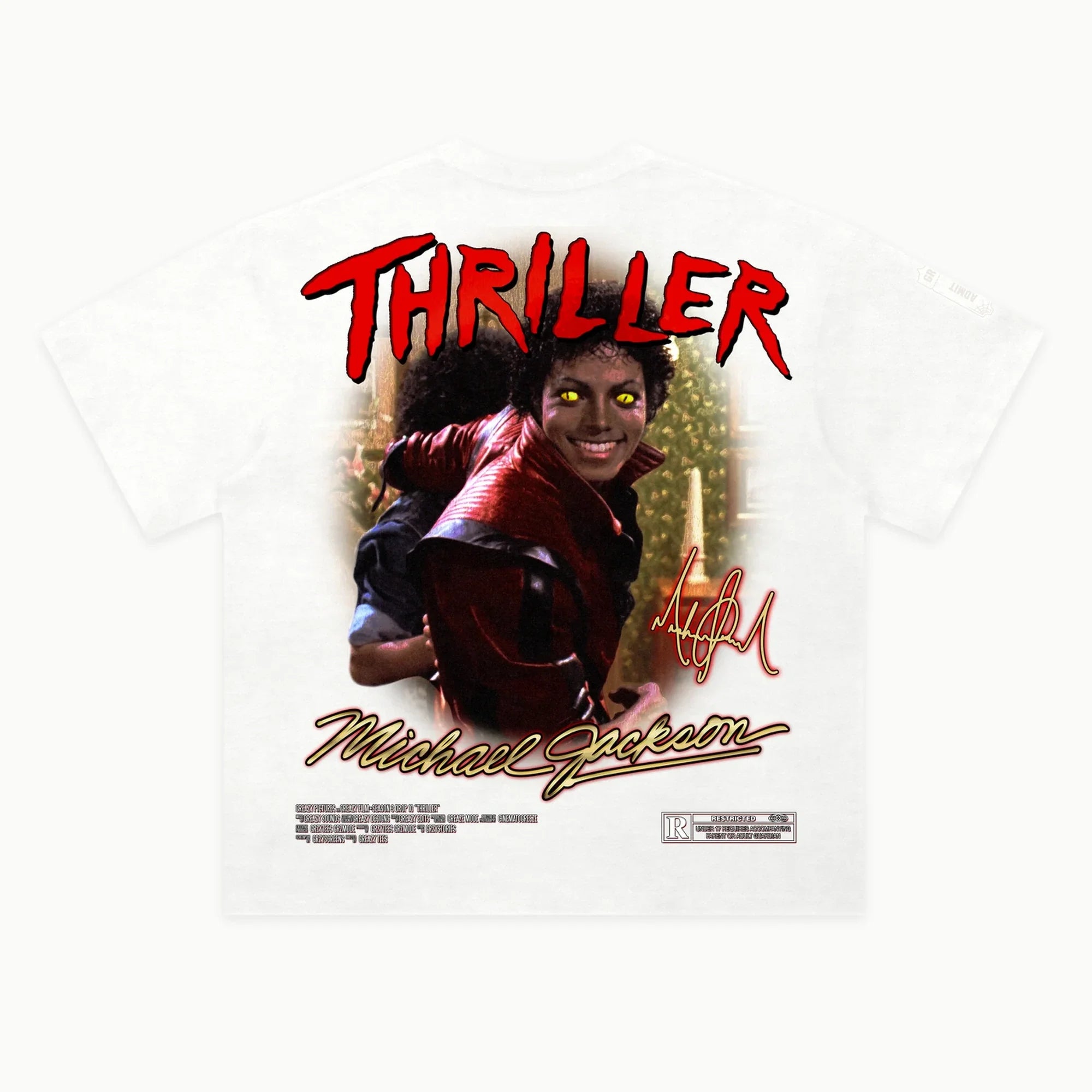 Thriller Tee in White, back view — Greazy Tees Drop 7 Halloween