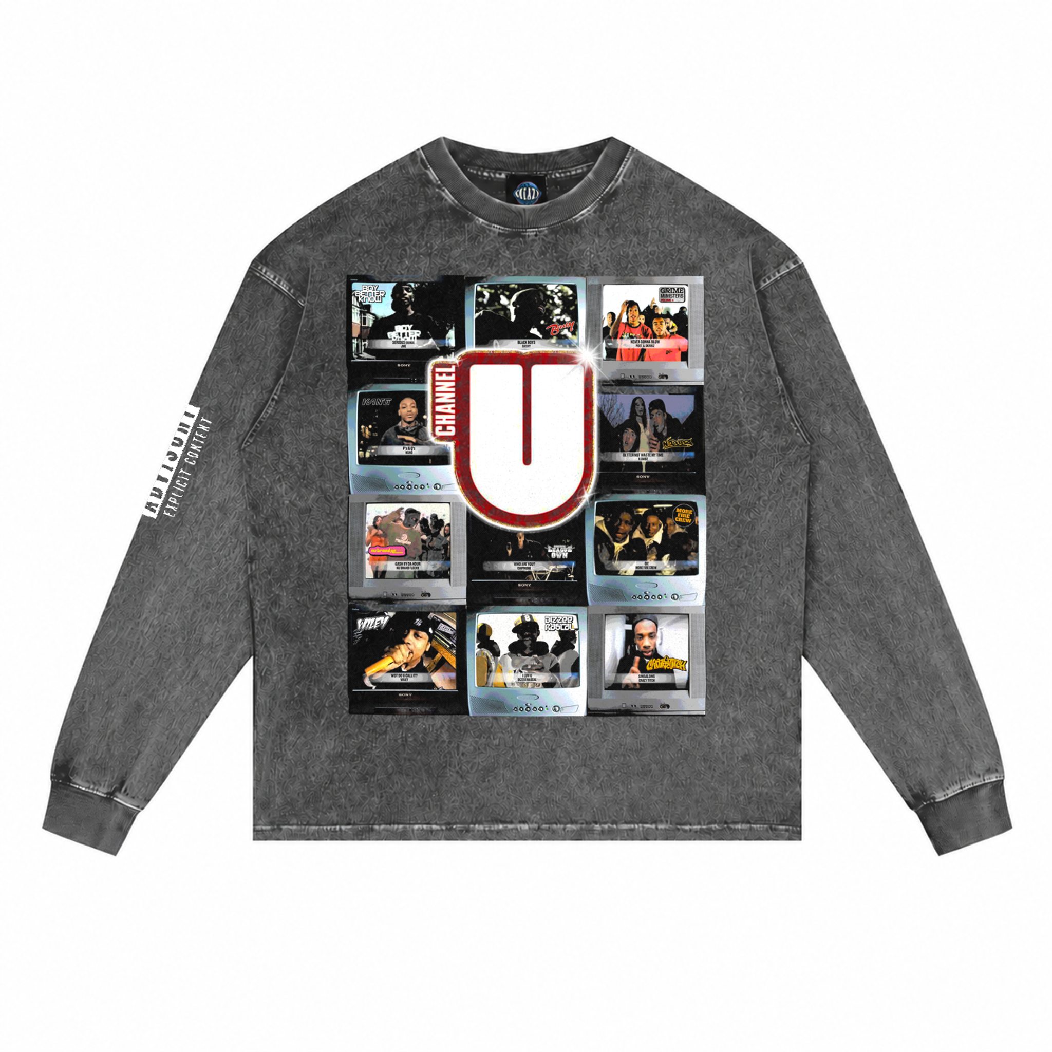 Channel U 1.0 Long Sleeved Tee in Vintage Grey, front view