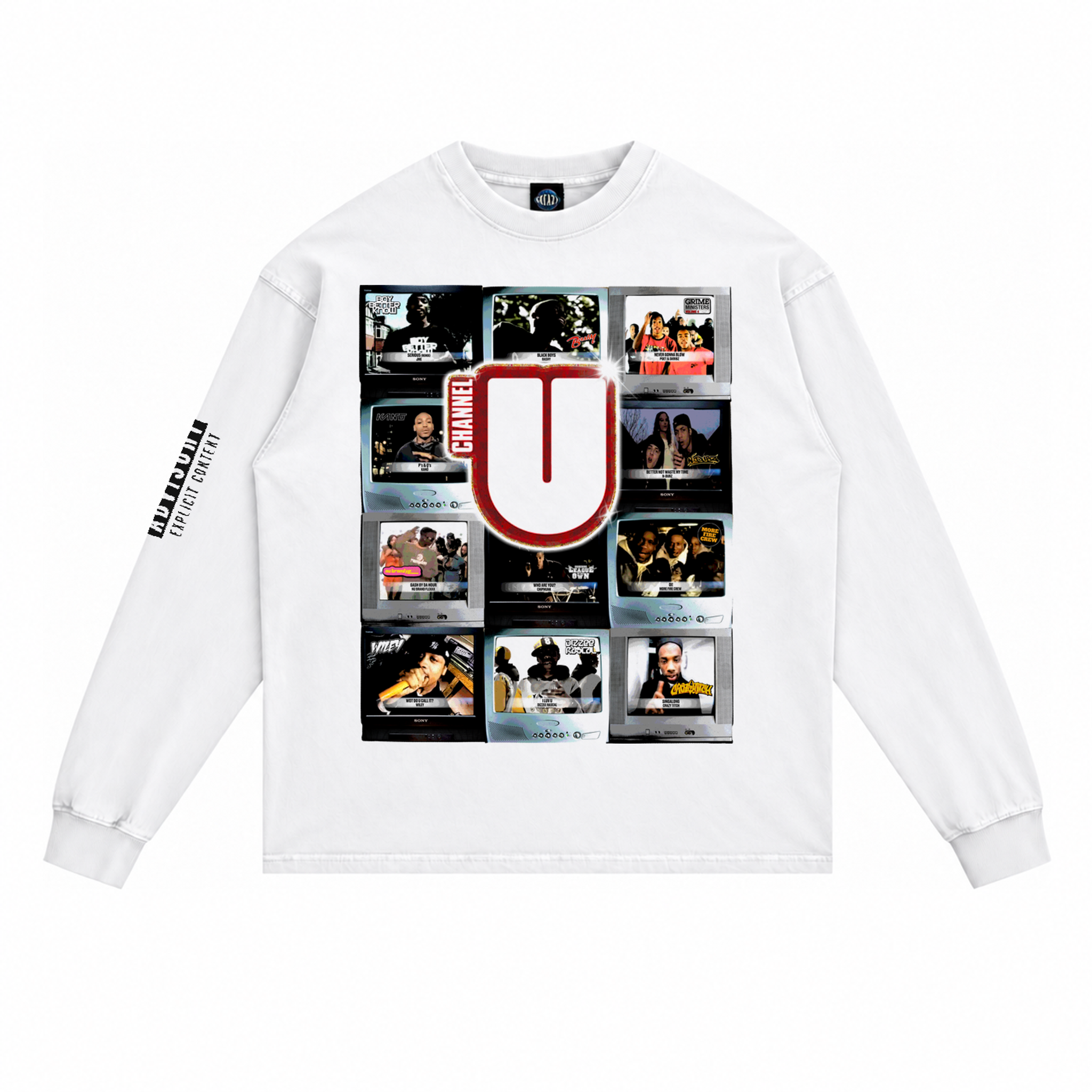 Channel U 1.0 Long Sleeved Tee in White, front view