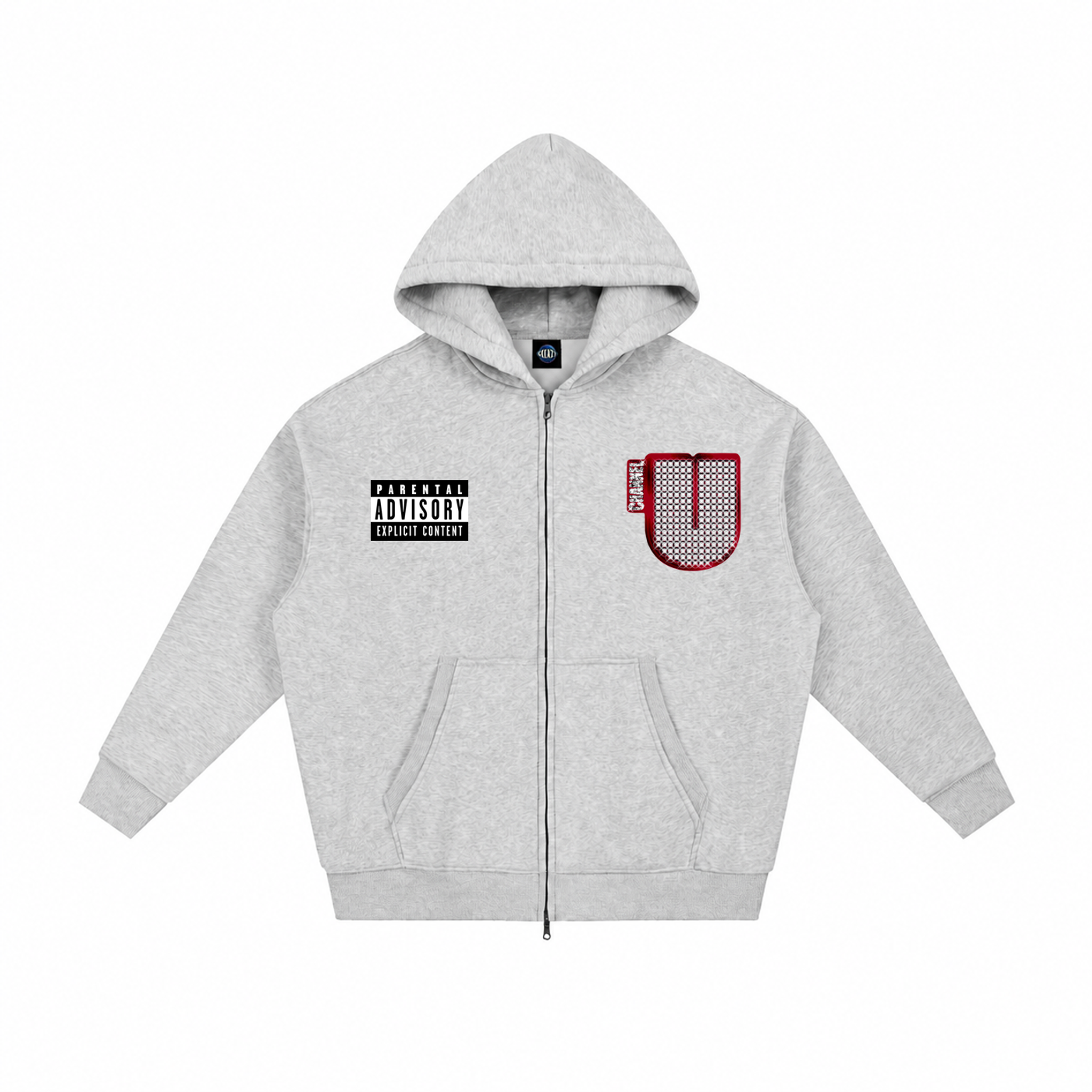Channel U 1.0 Zip Hoody in Heather Grey, front view