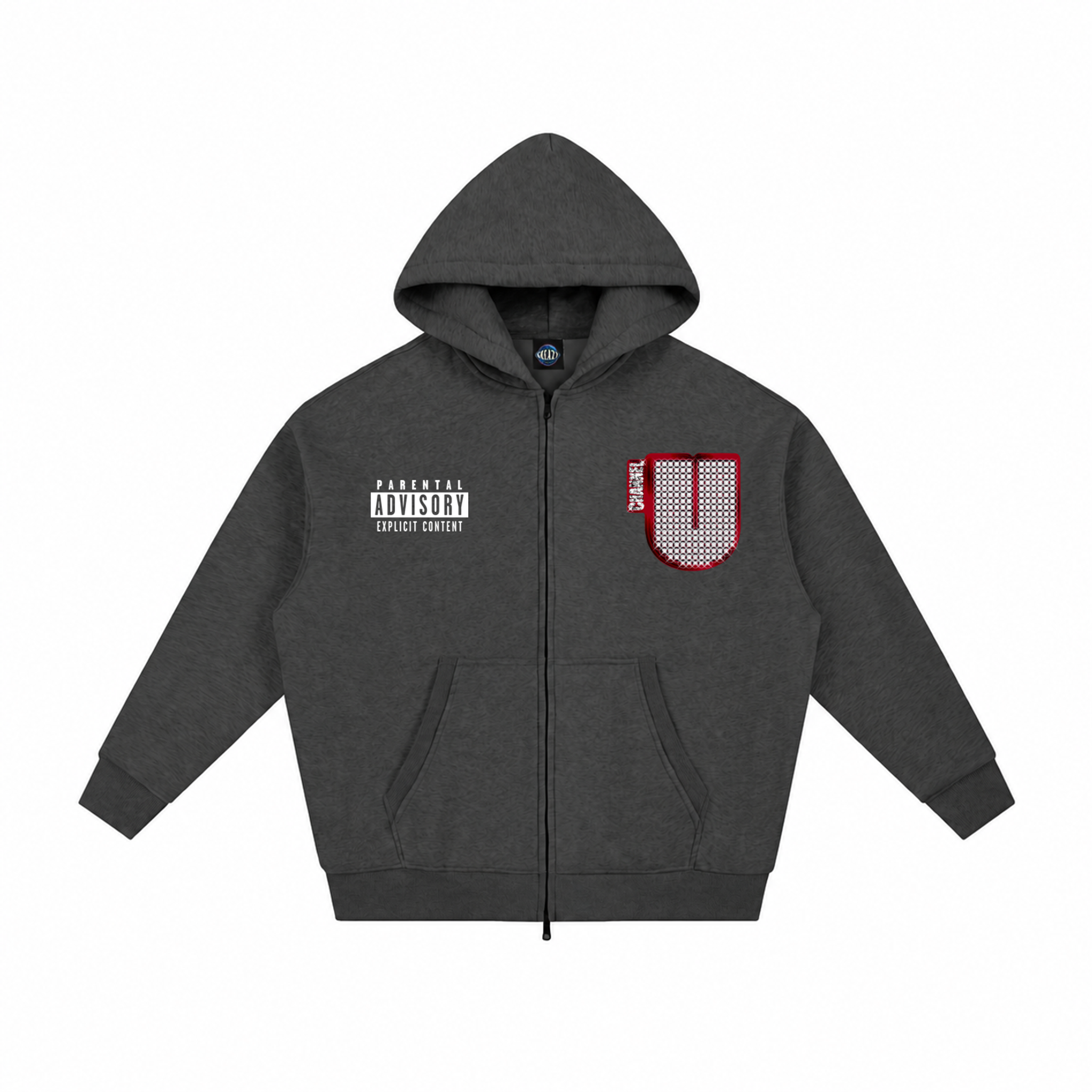 Channel U 1.0 Zip Hoody in Vintage Black, front view