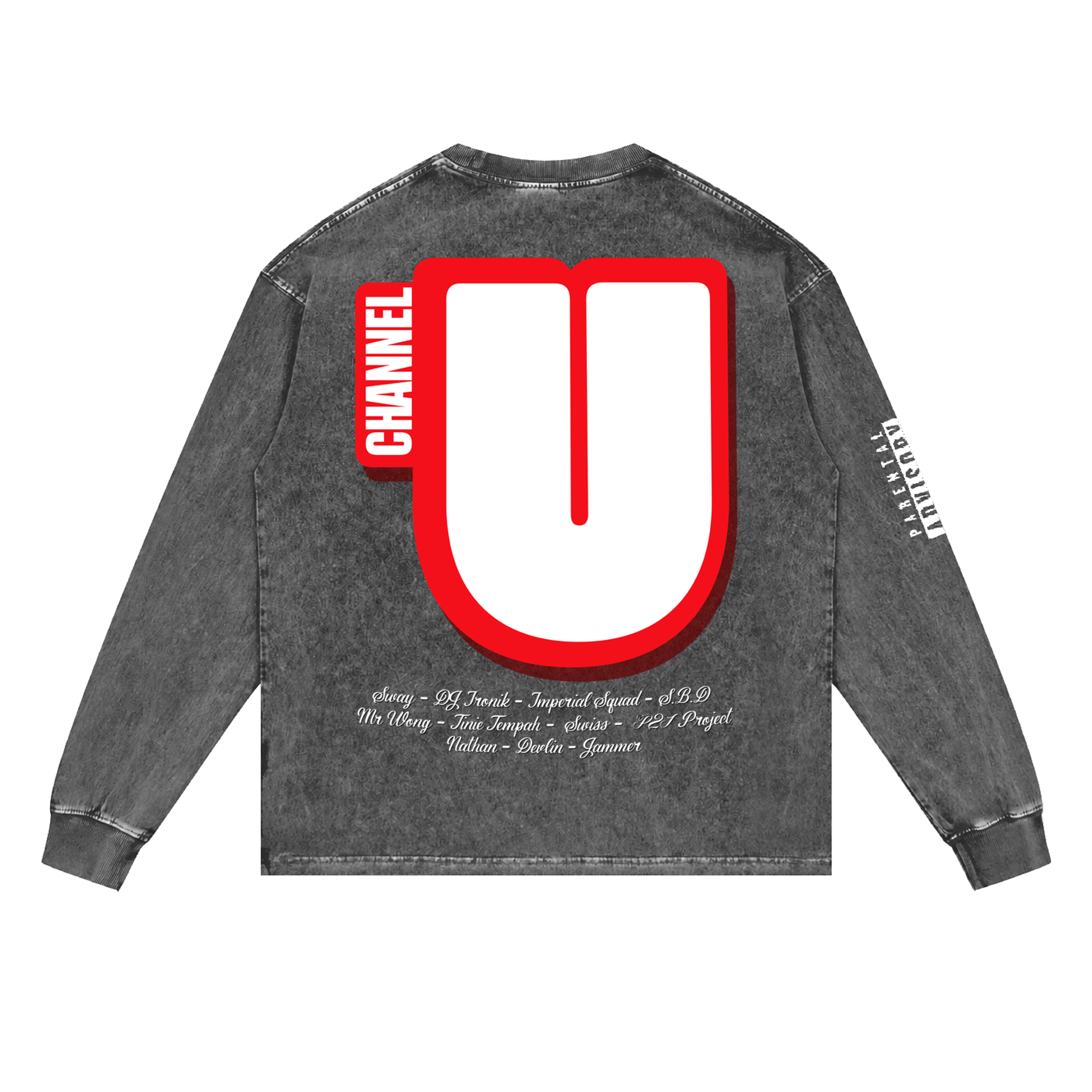 Channel U 2.0 Long Sleeved Tee in Vintage Grey, back view