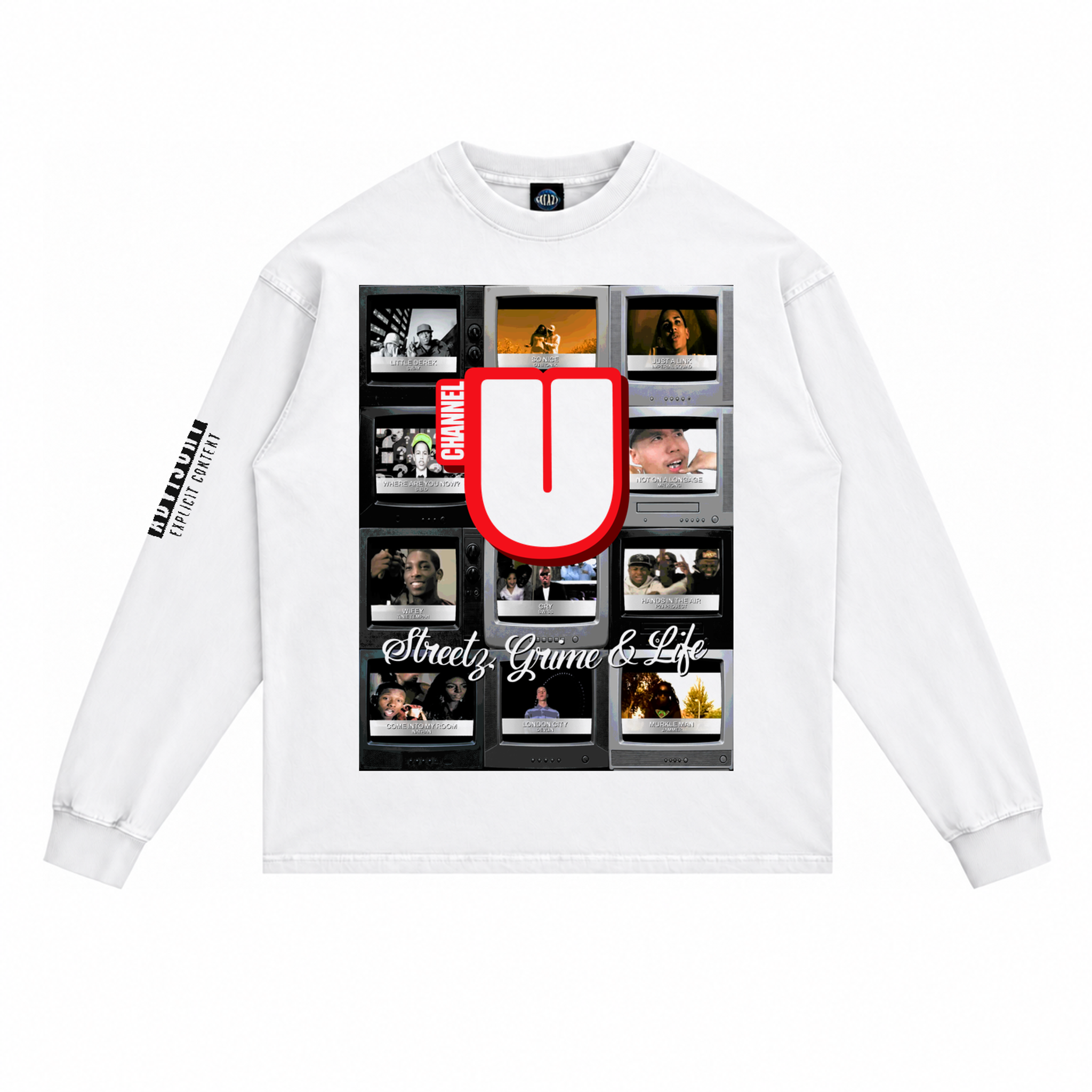 Channel U 2.0 Long Sleeved Tee in White, front view