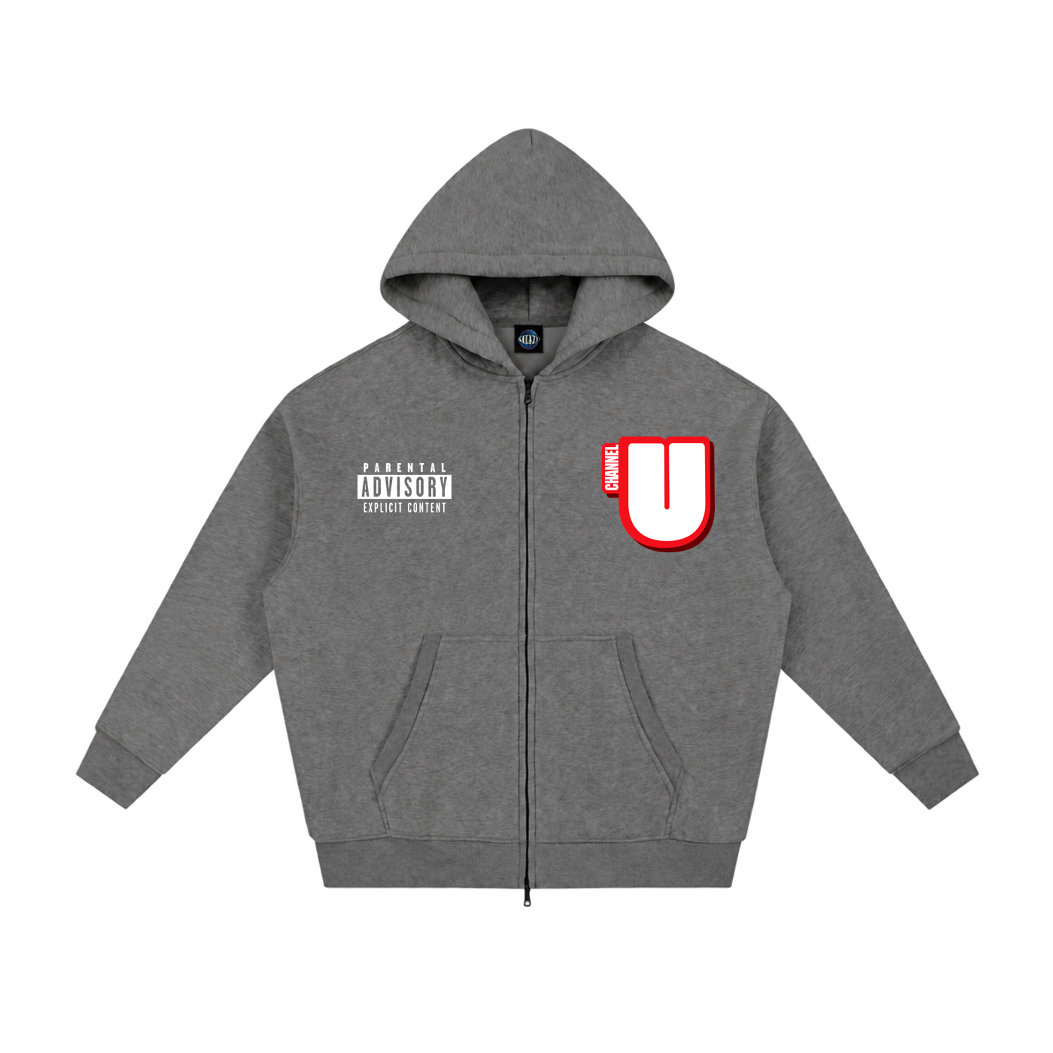 Channel U 2.0 Zip Hoody in Vintage Grey, front view